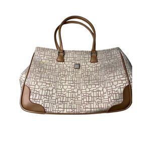 Diane Von Furstenberg DVF Monogram Tote Shoulder Bag Beige Brown Large Oversized